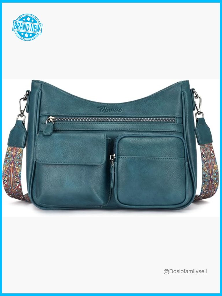 Vegan Leather Crossbody Bag With Multiple Pockets And Adjustable Strap